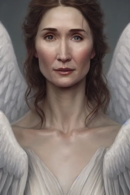 Image similar to carice van houten as a heavenly angel, anatomy, only two hands, highly detailed, digital painting, artstation, concept art, smooth, sharp focus, illustration, unreal engine 5, 8 k, art by art by artgerm and greg rutkowski and edgar maxence