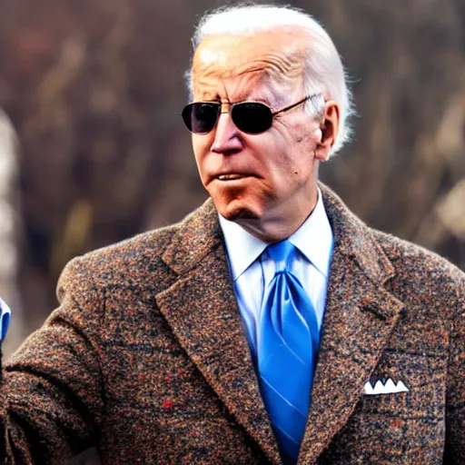 Prompt: joe biden wearing a tweed coat and pince - nez