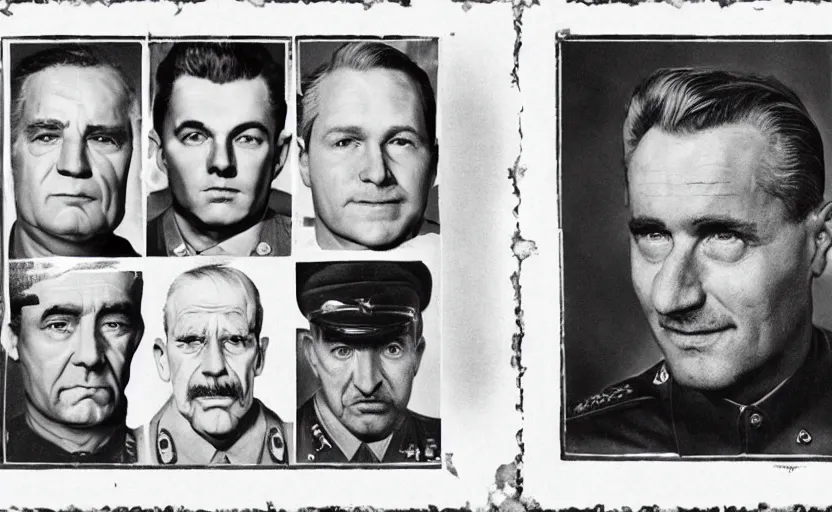 Image similar to 50s movie still full lenght portrait of very diverse soviet generals with very detailed faces, by Alexei Guerman , Cinestill 800t 35mm black and white, heavy grainy picture, very detailed, high quality, 4k, HD criterion, precise texture, diversity of faces