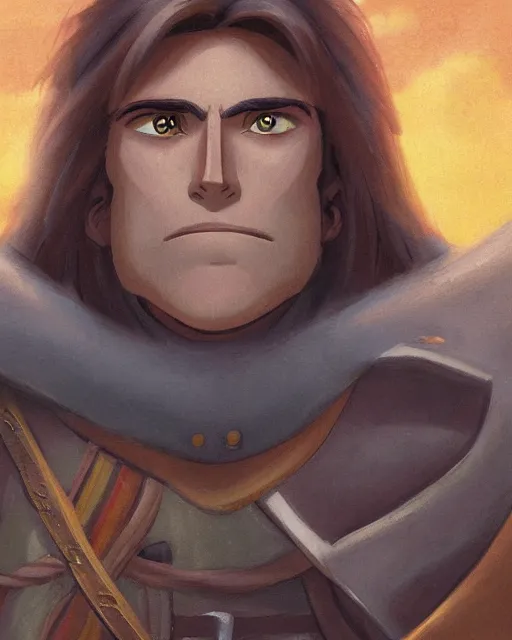 Prompt: portrait of a spanish conquistador in battle, by daniel zrom and disney concept artists and studio ghibli, treasure planet movie still, treasure planet movie color scheme, symmetric, handsome