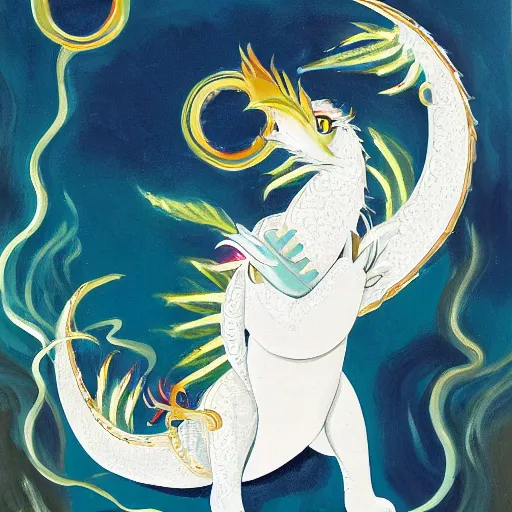 Prompt: a painting of a white eastern bubble dragon