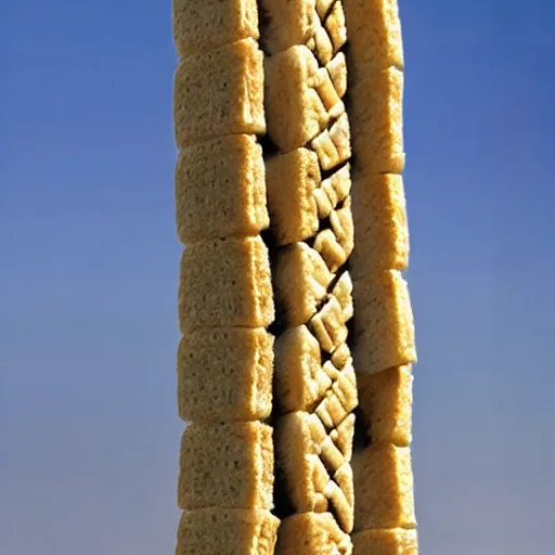 Prompt: A close up of a skyscraper made of bread, HD, realistic, High Resolution, sharp focus.