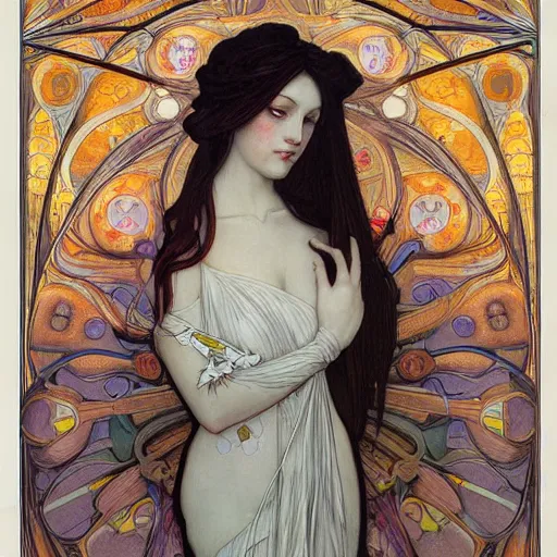 Prompt: romantic painted portrait of cortana by james jean, mucha