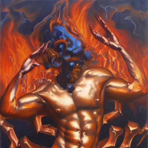 Prompt: oil painting of hellfire by Szukalski 4k