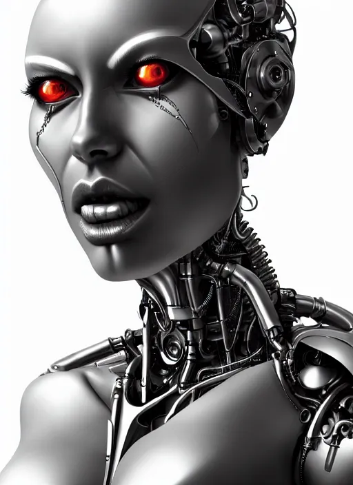 Prompt: portrait of a cyborg woman cyborg assembled from many metal parts by Artgerm, biomechanical, hyper detailled, cinematic lighting, trending on artstation
