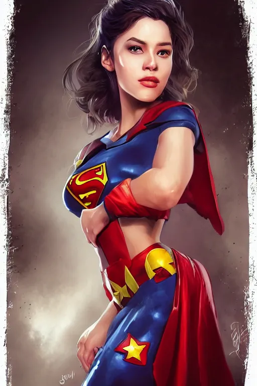 Image similar to three quarters portrait of a beautiful woman,super hero costume,heroic pose,highly detailed, digital painting,illustration, art by Stanley Lau