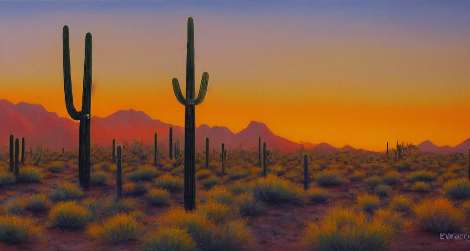 Image similar to the sonoran desert at sunrise, muted colors, beautiful painting, oil on canvas, by Ewa Czarniecka, award winning masterpiece,