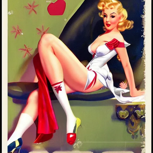 Prompt: a gacha live character in the style of gil elvgren,