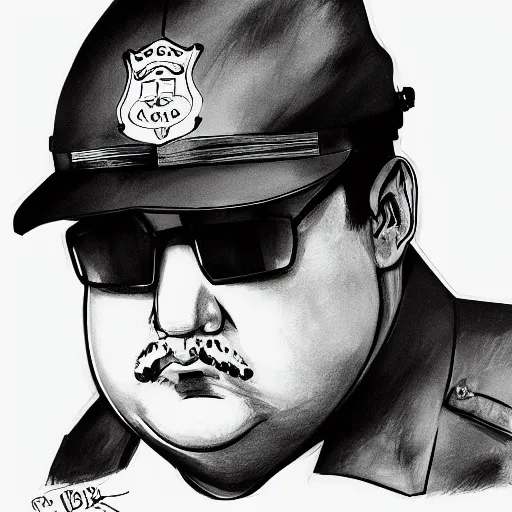 Image similar to paul blart mall cop by yoji shinkawa, pencil drawing, professional illustration, trending on artstation, portrait