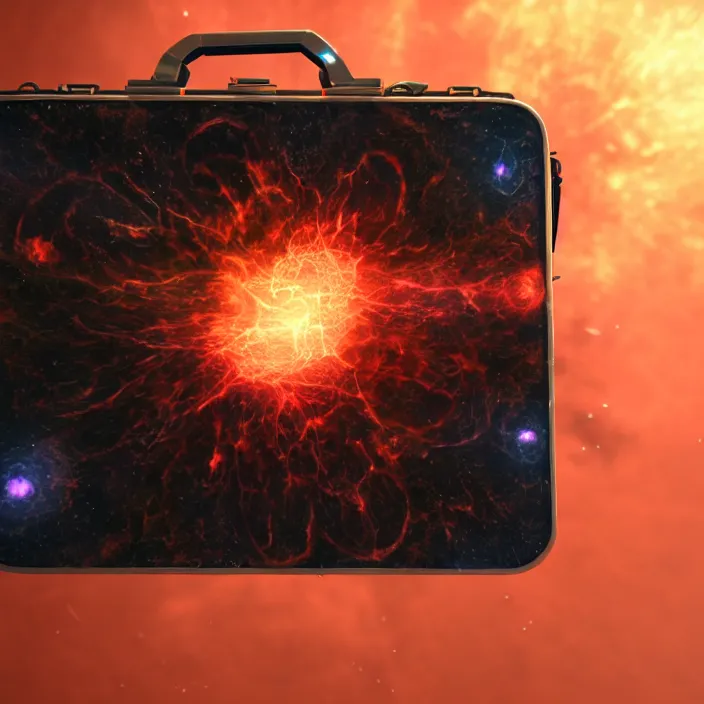 Image similar to a supernova inside a briefcase. high tech. octane render, trending on artstation, very coherent symmetrical artwork. cinematic, hyper realism, high detail, octane render, 8 k, iridescent accents