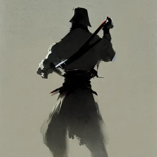 Image similar to a shadow of a man holding a katana by greg rutkowski