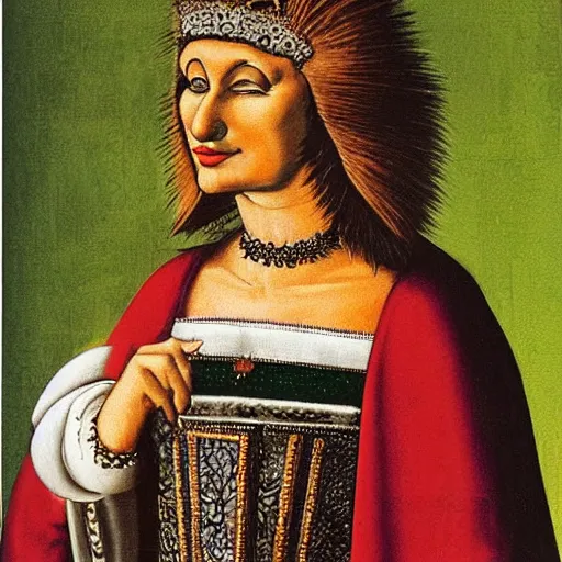 Image similar to portrait of an anthropomorphic quokka dressed as an italian queen, sandro bottecelli, 1 5 0 0