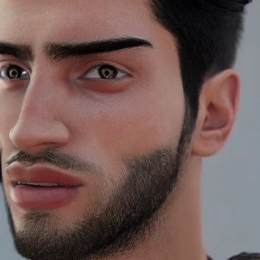 Image similar to a closeup shot of handsome esfand from twitch, gigachad, strong jawline, photorealism, 8k