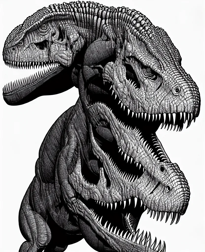 Image similar to tyrannosaurus rex, symmetrical, accurate, simple clean lines, black and white, coloring book, comic book, line art, by martina matteucci, pavel shvedov, peter lundqvist, diane ramic, christina kritkou, artstation