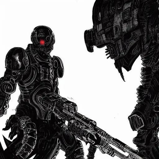 Image similar to doom slayer, tsutomu nihei art