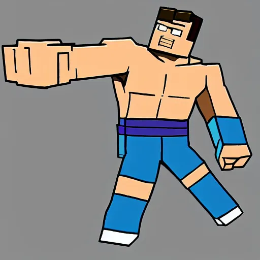 Image similar to comically buff minecraft steve fighting hank hill art 4 k marvel deviantart artstation dynamic pose