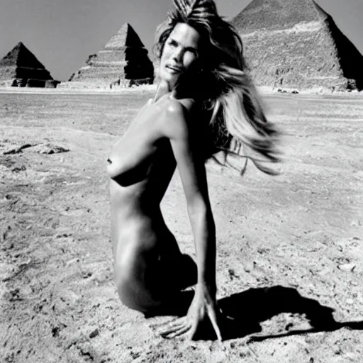 Image similar to elle macpherson as the sphinx of ninevah