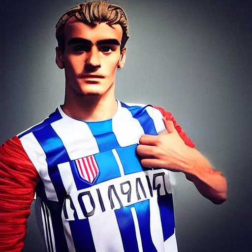 Image similar to “ a realistic detailed photo of a guy who is an attractive humanoid who is half robot and half humanoid, who is a male android, soccer player antoine griezmann, shiny skin, posing like a statue, blank stare, on the bed, on display ”