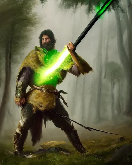 Prompt: oil painting of Anthropomorphized Sheep warrior holding giant club, wearing green cloak, sharp focus, fantasy style, octane render, volumetric lighting, 8k high definition, by greg rutkowski, highly detailed, trending on art Station, magic the gathering artwork, magical forest backround, centered