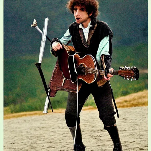 Prompt: bob dylan jousting as a medieval knight