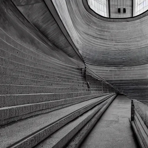 Image similar to black and white surreal photograph, highly detailed vast space made of stairsteps, sideview, detailed textures, natural light, mist, architecture photography, film grain, soft vignette, sigma 1 4 mm f / 1. 4 1 / 1 0 sec shutter, imax 7 0 mm footage