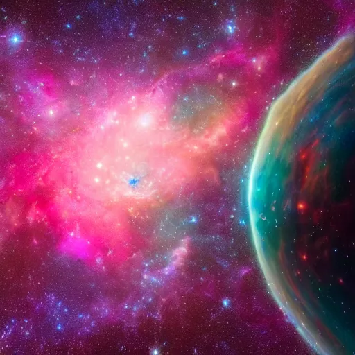 Prompt: a surreal image of enchanting vibrant pink purple and blue colored deepspace, astrophotography, galaxies, stars, cosmos, nebulas, hyper realistic, dslr camera, highly detailed, 8k, by nasa, by james webb, flickr, artstation, cgsociety