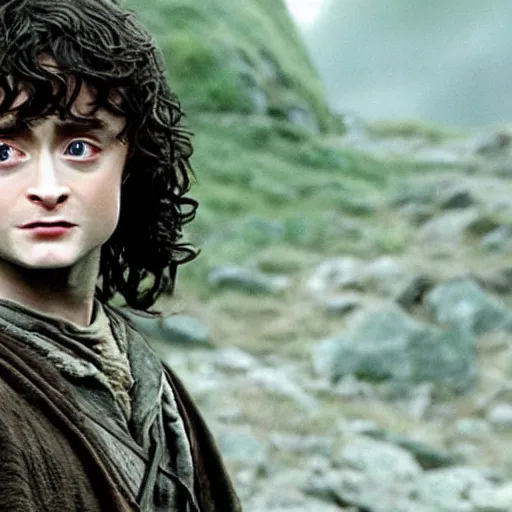 Prompt: Film still of (Daniel Radcliffe) as Frodo in Lord of the Rings: The Return of the King