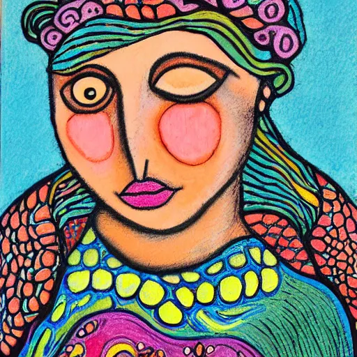 Image similar to Woman turning into a seal, pastel, colorful, folk art, irish