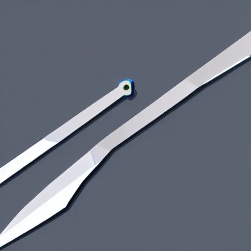 Image similar to isometric vector low poly silver sword with black hilt icon, blue background, cgsociety, volumetric lighting