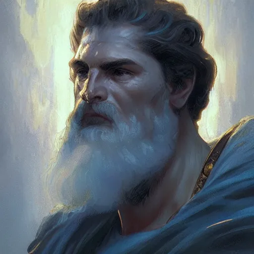 Prompt: ''face portrait of zeus with lighting eyes, greek mythology, greece, fantasy, dungeons and dragons, d & d, digital painting, artstation, concept art, sharp focus, illustration, art by greg rutkowski and alphonse mucha''