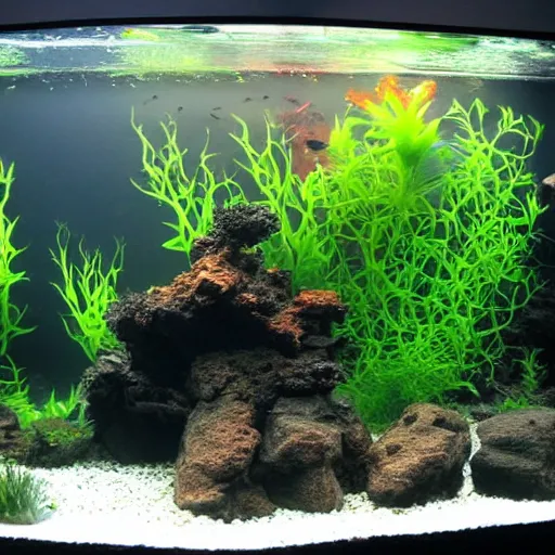 Image similar to fishtank full of lava and fish skeletons, hd