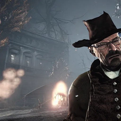 Prompt: a screenshot of Walter White in Bloodborne