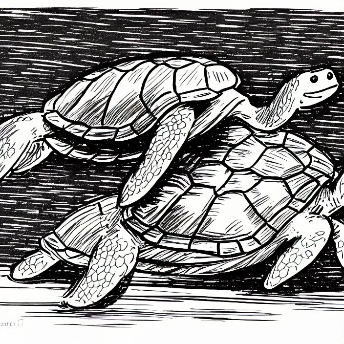 Prompt: a still frame from comic strip of a turtle running away 1 9 5 0, herluf bidstrup, new yorker illustration, monochrome contrast bw, lineart, manga, simplified