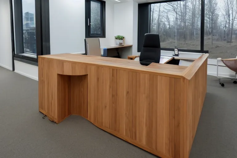 Image similar to an office building, wooden, in the shape of a side table