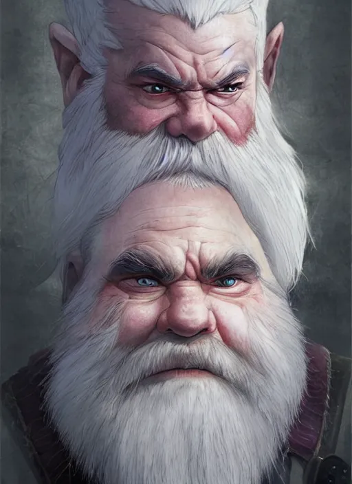 Prompt: dwarf with white hair, red iris, long beard, pale snow white skin, full body character portrait, colorful, highly detailed, digital art by studio ghibli and greg rutkowski and takehiko inoue