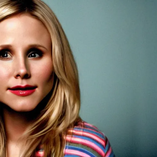 Prompt: beautiful portrait of Kristen Bell in Veronica Mars (2004), highlydetailed, colorful, artistic, 8k, amazing lighting, amazing composition, highly detailed face