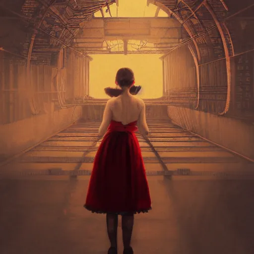 Image similar to a beautiful Cotton Mill Girl, symmetrical, centered, dramatic angle, ornate, details, smooth, sharp focus, illustration, realistic, cinematic, artstation, award winning, rgb , unreal engine, octane render, cinematic light, macro, depth of field, blur, red light and clouds from the back, highly detailed epic cinematic concept art CG render made in Maya, Blender and Photoshop, octane render, excellent composition, dynamic dramatic cinematic lighting, aesthetic, very inspirational, arthouse by Henri Cartier Bresson