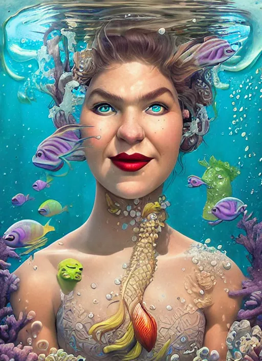 Prompt: underwater portrait of shrek as a mermaid, pixar style, by tristan eaton stanley artgerm and tom bagshaw.