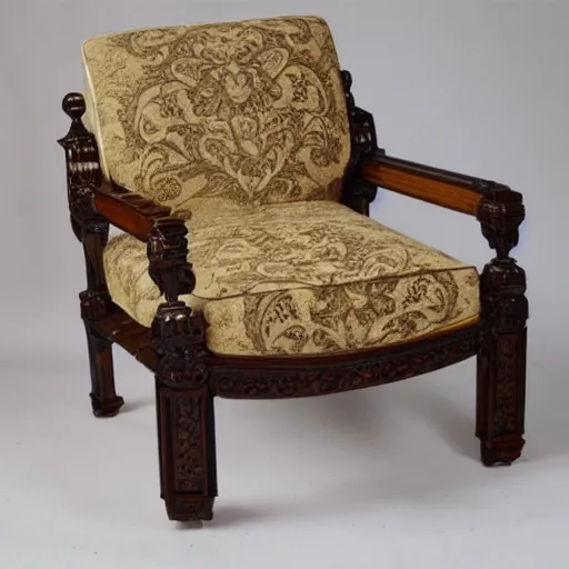 Image similar to seventies style baroque chair, product photo, highly detailed