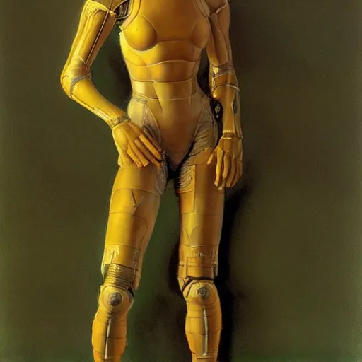 Image similar to masterpiece full body portrait of Ripley with a perfect body, translucent plastic suit, on Dune, by Edgar Maxence and Ross Tran and Michael Whelan and Gustav Klimpt