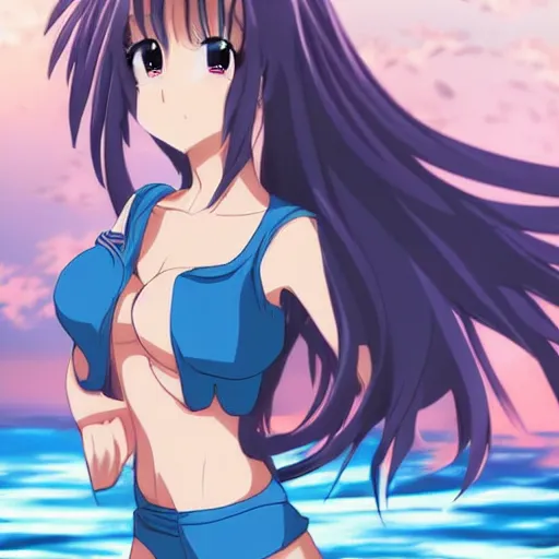 Image similar to beautiful anime girl is walking on water