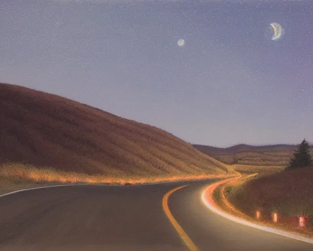 Prompt: the long and winding road at night by john christopher pratt,