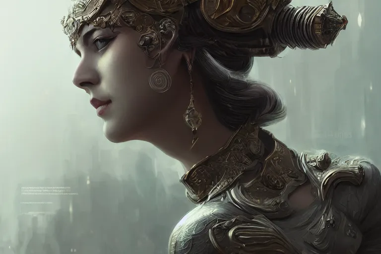 Image similar to photo of goddes of war in modern city, elegant, highly detailed, smooth, sharp focus, illustration, beautiful, geometric, trending on artstation, cinematic, artwork by WLOP