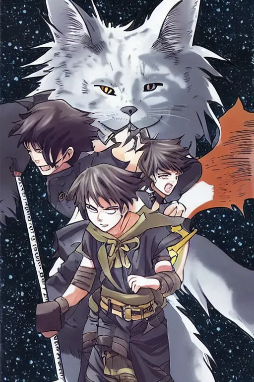 Image similar to a manga for warrior cats, very detailed, backlighting, shonen jump manga