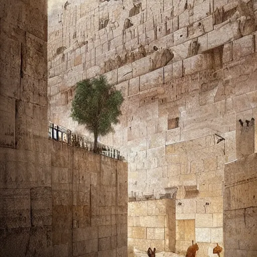 Prompt: michal karcz surrealism painting of the Western Wall of Jerusalem. , horror theme, detailed, elegant, intricate, 4k, Renaissance painting