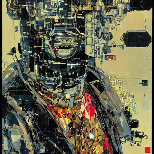 Prompt: portrait of stephen hawking as a stempunk cyborg, clockwork automaton, hanafuda oil on canvas by ivan shishkin, james jean and yoji shinkawa