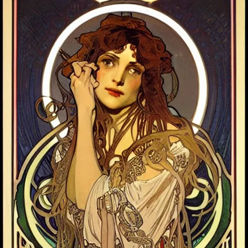 Image similar to keeper of secrets by alphonse mucha