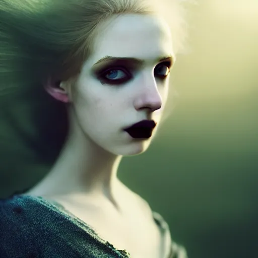 Image similar to photographic portrait of a stunningly beautiful english emo gothic female in soft dreamy light at sunset, soft focus, contemporary fashion shoot, in a tim burton movie, by edward robert hughes, annie leibovitz and steve mccurry, david lazar, jimmy nelsson, extremely detailed, breathtaking, hyperrealistic, perfect face, octane render