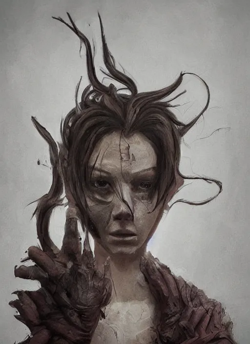 Image similar to dark portrait painting of tracer from overwatch, in style of zdzisław beksinski, scary, horror, 4 k, feminine facial features, overwatch tracer character, horror, body horror, disturbing, detailed face, dressed in dark garment, black tendrils, tall,