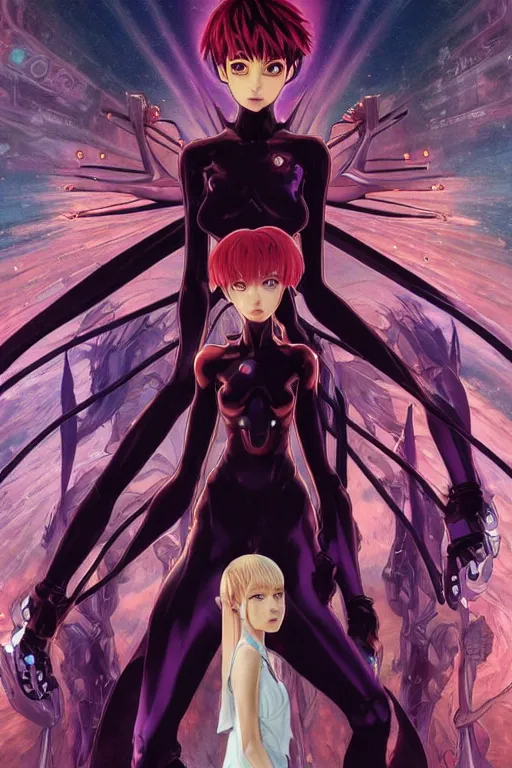 Image similar to beautiful full length movie poster for End of Evangelion unit 01 as a glowing mechanic god, like blackpink lisa+smoky eyes+front face l, ultradetail face, art and illustration by tian zi and craig mullins and WLOP and alphonse mucha, fantasy, intricate complexity, human structure, human anatomy, fantasy character concept, watermark, blurry, hyperrealism 8k